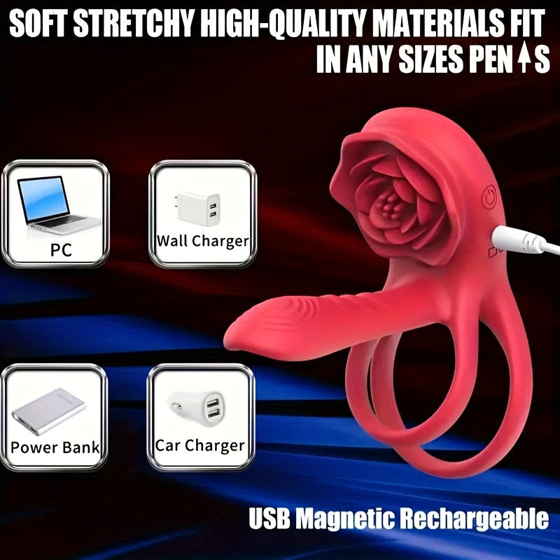 Мужские взрослые двойное вибрирующее кольцо для пениса с клиторным стимулятором и двумя моторами