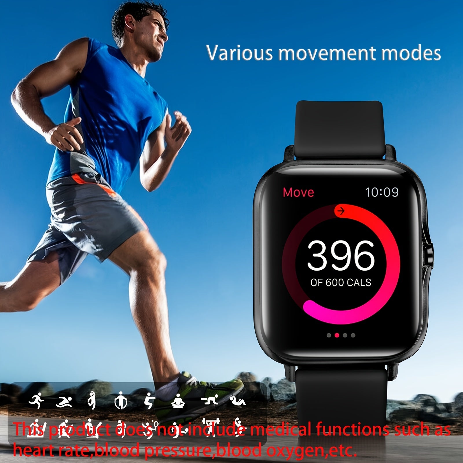 Smart Watch with 4.34cm OLED Display Call Message Pedometer Fitness Tracker Wireless USB Rechargeable