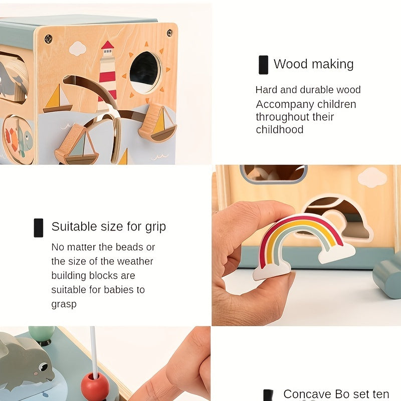 Children's Ocean Puzzle Bead Box Activity Cube Toy for Babies Early Learning Hands-On Development