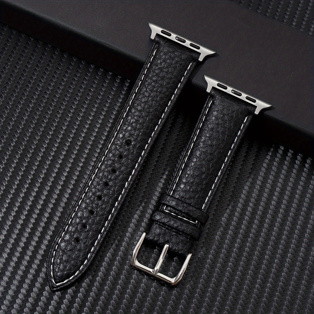 Navy Blue Synthetic Leather Watch Band for Apple Watch with Stainless Steel Clasp Compatible with Series 3-9