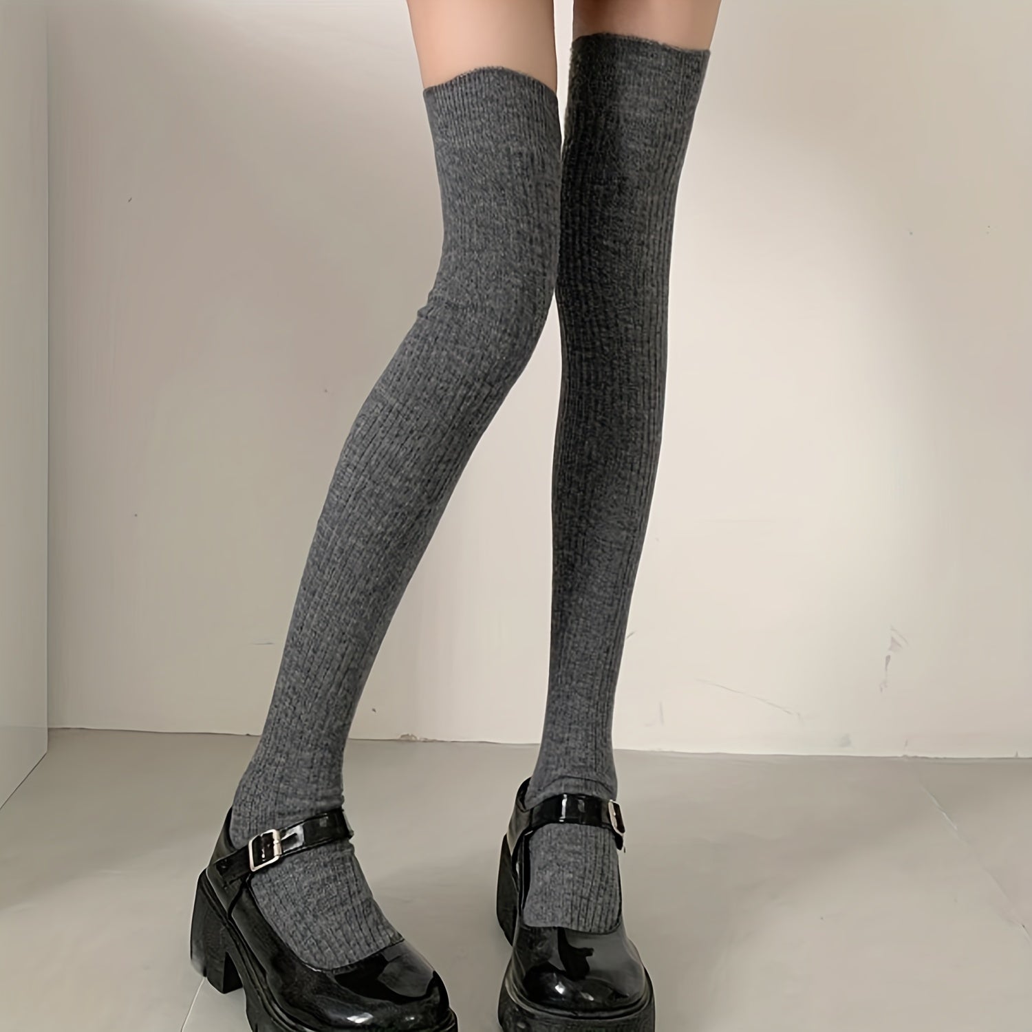Women's Long Stockings in Black Vertical Stripes Thickened for Warmth 1-3 Pairs