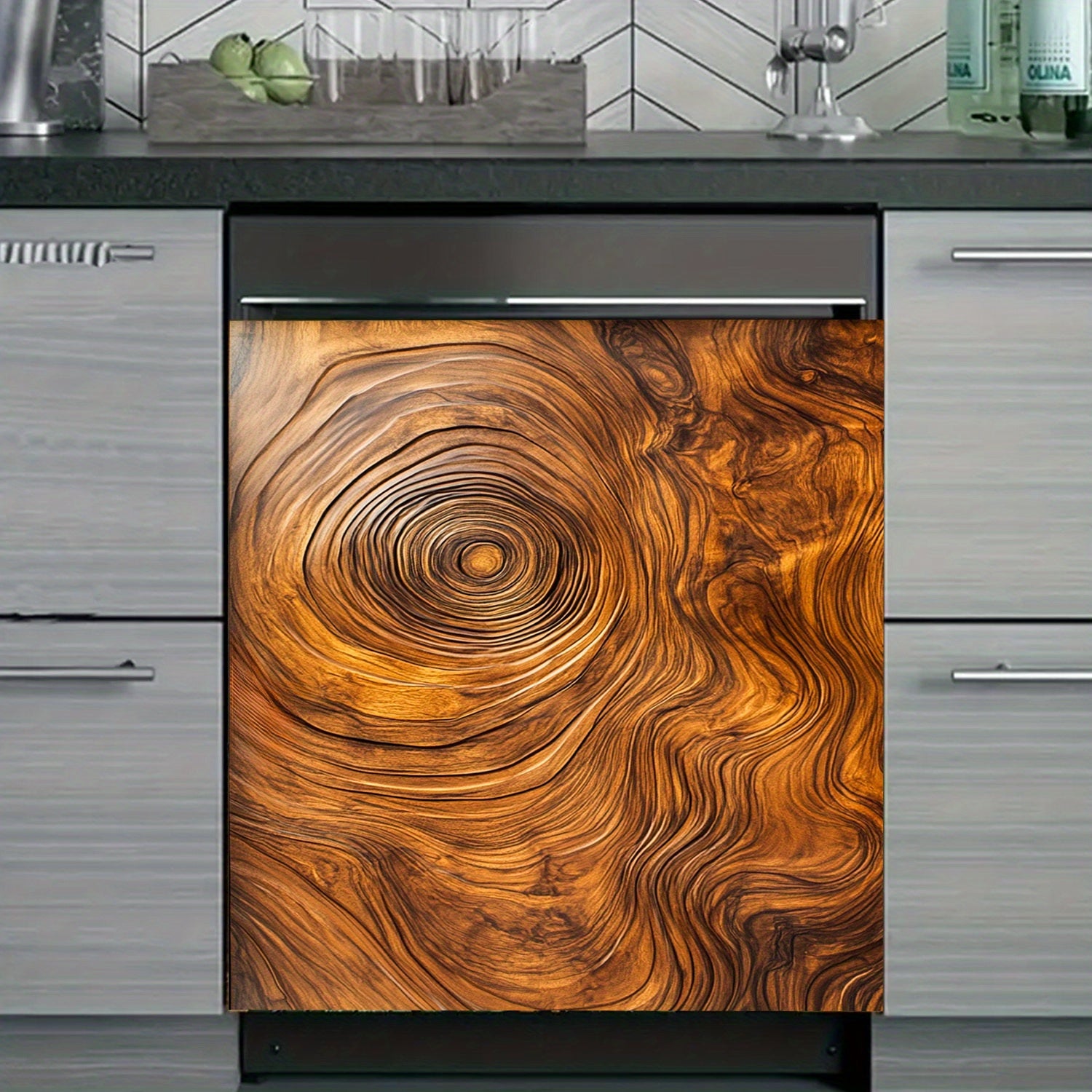 Tabiiy yog'och teksturasi magnitli muzlatgich eshigi qoplamasi, suv o'tkazmaydigan, issiqlikka chidamli, oson tozalanadi, 58.5x65 sm