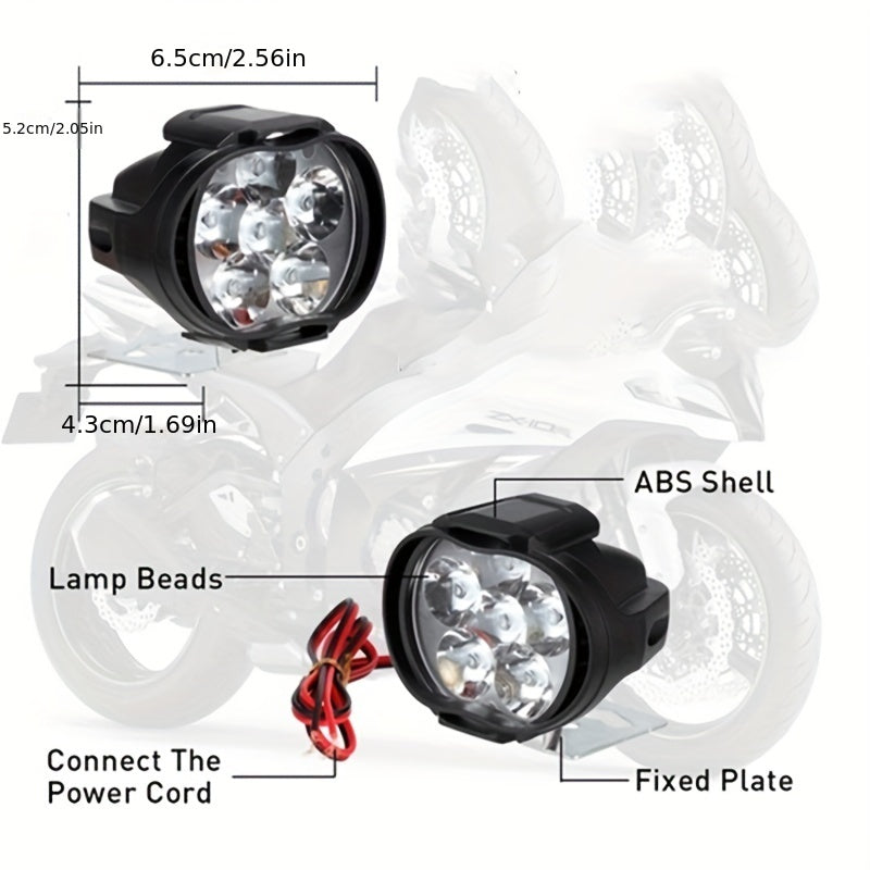 Motorcycle LED Fog Light 6500K White 6 LED Spot Headlamp 1200LM Pair