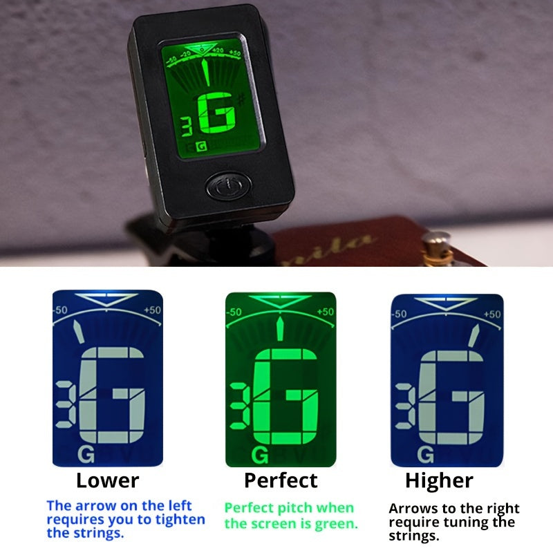 Clip-On Guitar Tuner with Easy-Read Display Accurate 3GHz Range ABS Material Green Indicator
