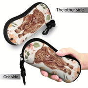 Eyeglasses Case with Boho Floral Design Zipper Pouch for Men and Women