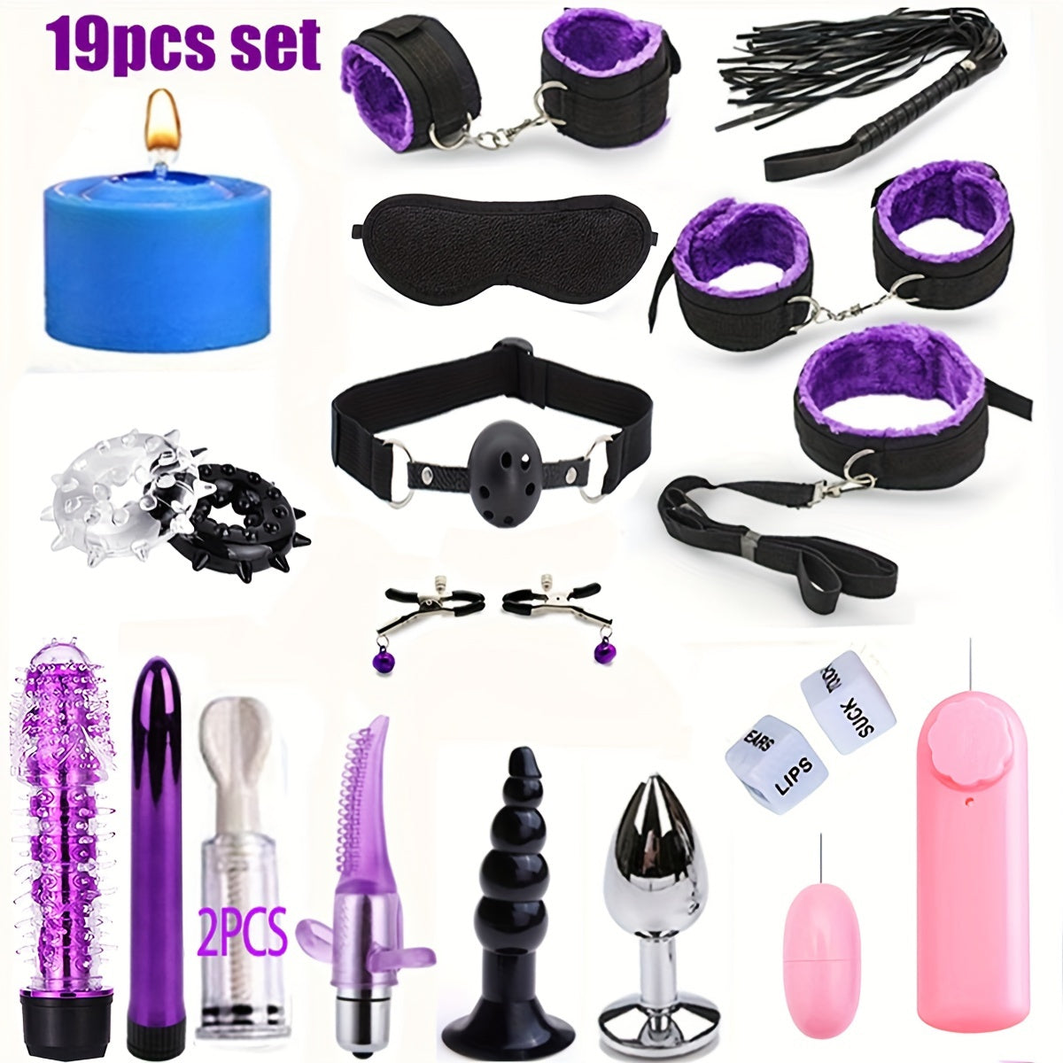 Unisex Silicone BDSM Bondage Set with Anal Plug Handcuffs and Ankle Cuffs