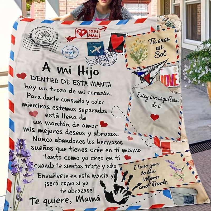 Spanish Message Plush Blanket for Son All-Season Hypoallergenic Flannel Throw Warm Gift