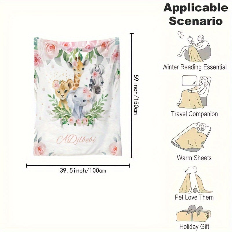 Cozy Flannel Throw Blanket with Custom Elephant Pattern Personalized Soft All-Season Gift