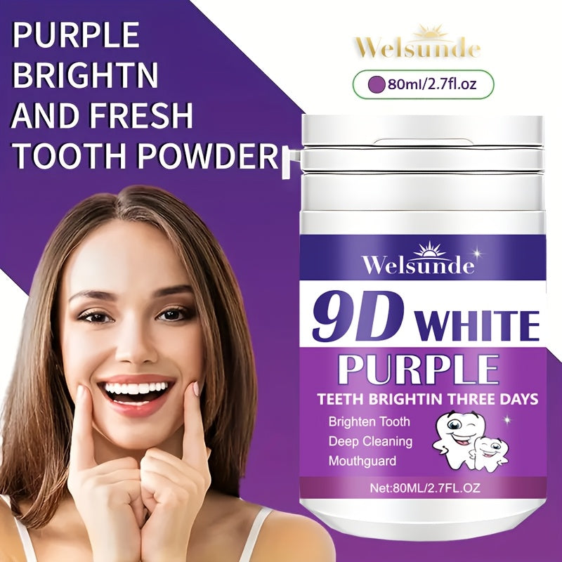 9D White Purple Tooth Powder Deep Cleans Brightens Breath 80g