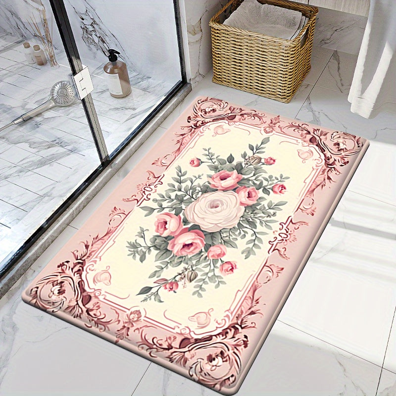 Valentine's Day Floral Door Mat Non-Slip Water Oil Resistant Entryway Rug