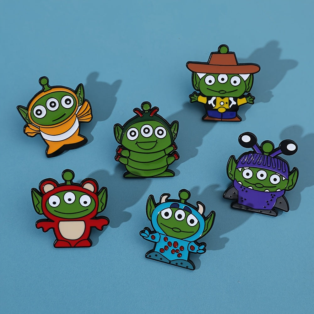 Set of 7 Cartoon Animal Enamel Brooches Quirky Alien Metal Badge Jewelry for Backpacks and Clothes