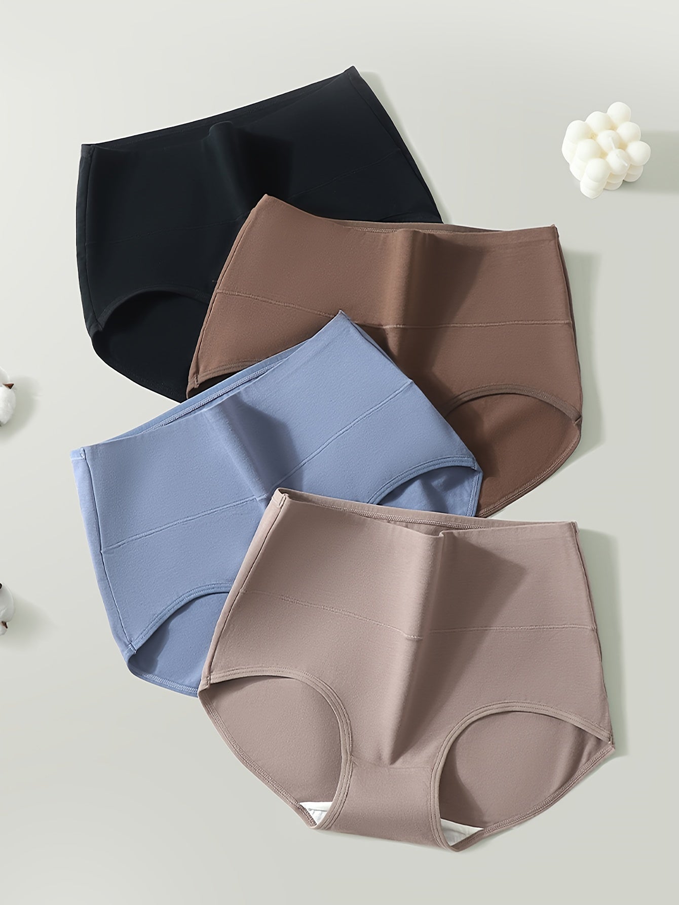 4pcs High-Waisted Women's Panties Set Tummy Control Butt Lift Plus Size Breathable Cotton