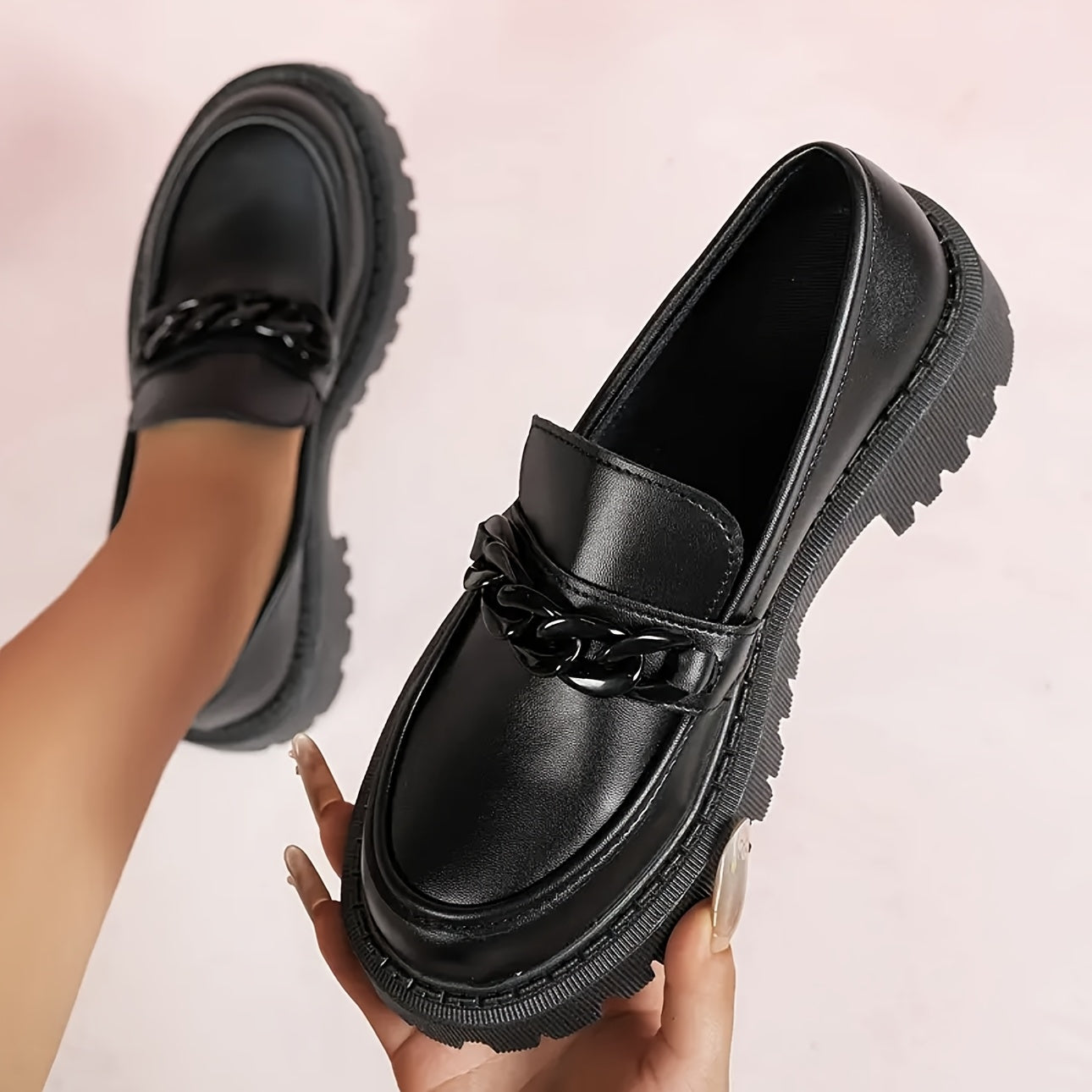 Women's Slip-On Platform Loafers PU Synthetic All-Season Wide Fit