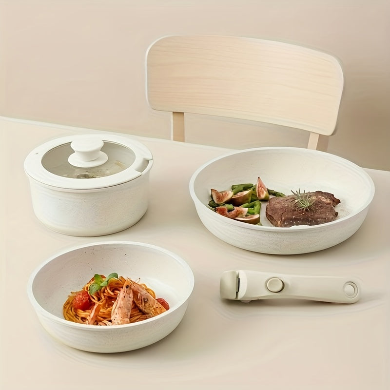 Juego de utensilios de cocina de aluminio contemporáneo con mango desmontable para cocinas de inducción, gas, eléctricas y de microondas, antiadherente, fácil de limpiar