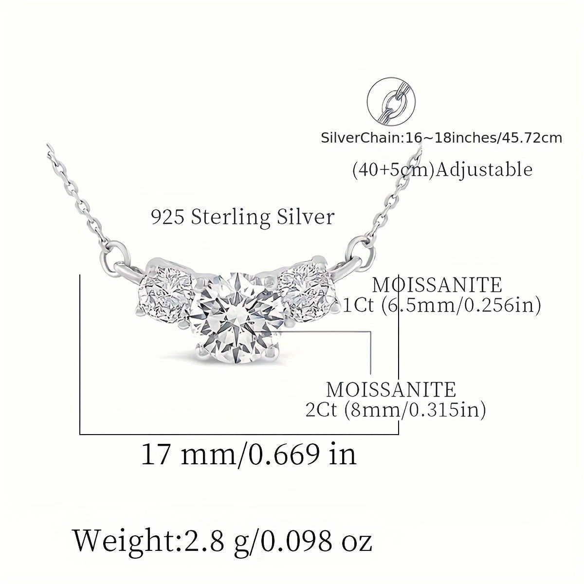 Sterling Silver Necklace with Moissanite Accent for Women