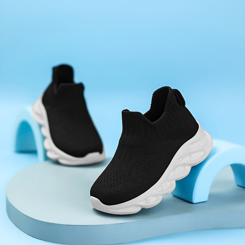 Kids Breathable Slip-On Sneakers with Stretchy Knit Fabric and EVA Sole for Running and Casual Wear