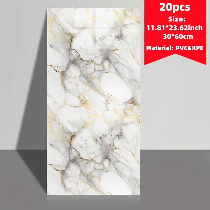 Set of 20 Marble Tile Wall Stickers Waterproof Self-Adhesive Removable for Kitchen Living Room Bathroom
