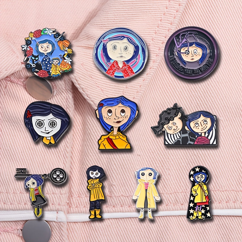 Set of 10 Cartoon Anime Enamel Pins, Metal Brooches, Quirky Collectible Fashion Accessories