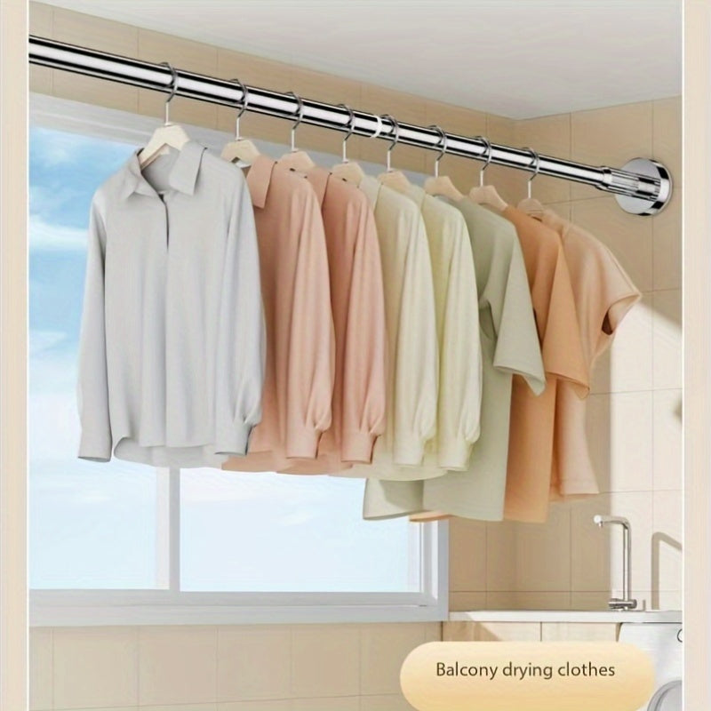 Stainless Steel Telescopic Clothes Drying Rod No-Drill Adjustable Balcony Bar