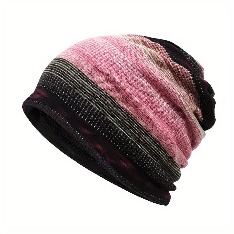Unisex 2-in-1 Striped Beanie and Scarf Set Warm Winter Accessories
