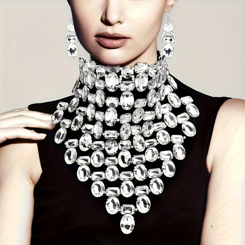 Jewelry Set 3-Piece Rhinestone Necklace Earrings for Weddings and Parties