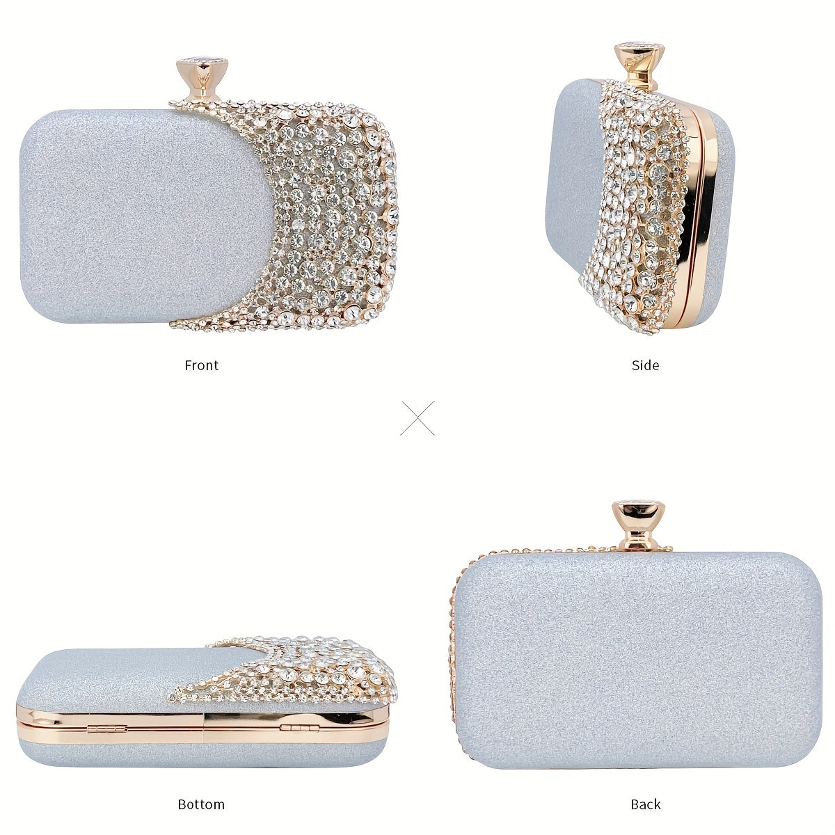 Sparkling Rhinestone Evening Clutch Bag for Weddings Parties Prom Black Pink Gold Silver Grey Blue