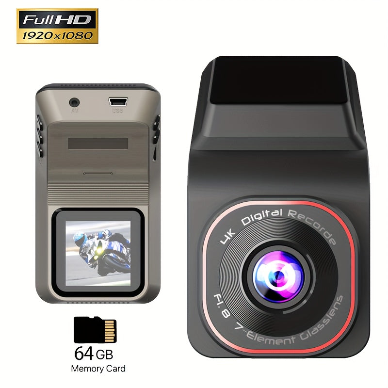 Full HD Dash Cam with Night Vision, Wide-Angle Lens, 64GB Storage
