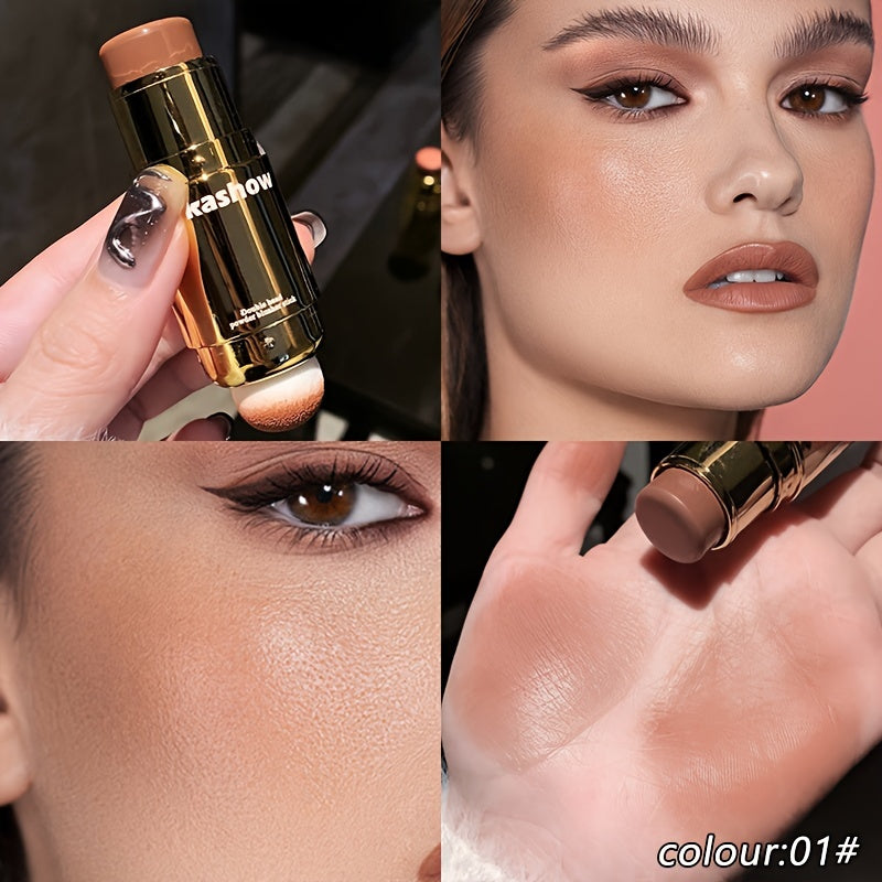 Women Waterproof Dual-Ended Blush Stick with Matte Finish Buildable Colors