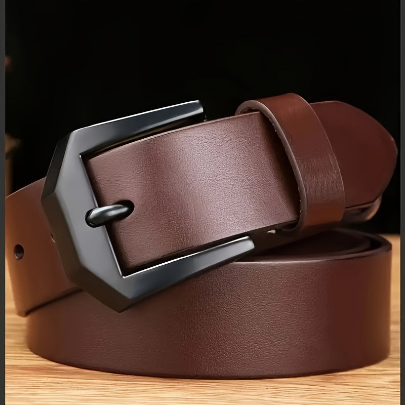 Men's Black Faux Leather Belt with Automatic Buckle Casual Korean Style for Young Adults