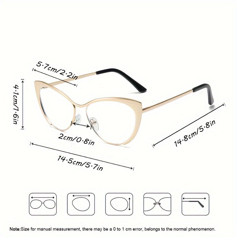 Women's Gold Cat-Eye Glasses with Blue Light Blocking Retro Punk Style