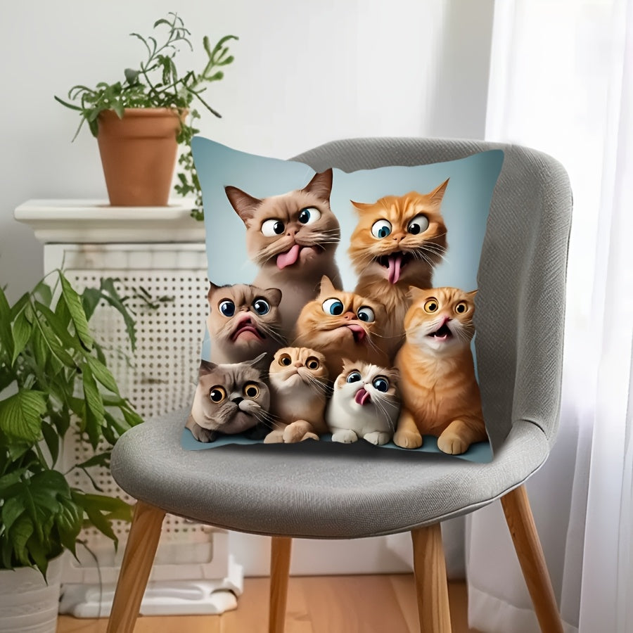 Funny Cats Pillow Cover 44.96cm Square Polyester Cushion Cover Sofa Car Decor