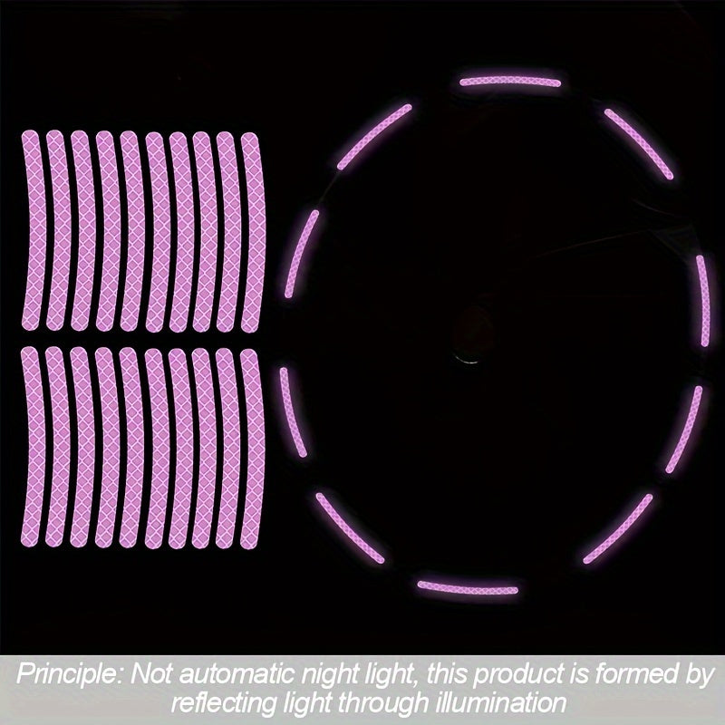 20 Pack Purple Reflective Wheel Stickers Glow-in-Dark Safety Decals