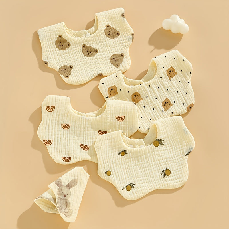 Set of 3 Cotton Muslin Baby Bibs with Petal Design Snap Closure Full Coverage for Infants and Toddlers