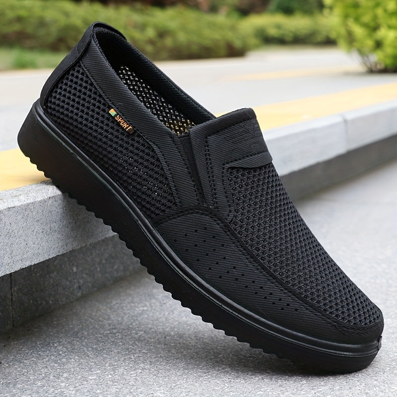 Men's Brown Mesh Slip-On Casual Shoes with Rubber Sole for Outdoor All-Season
