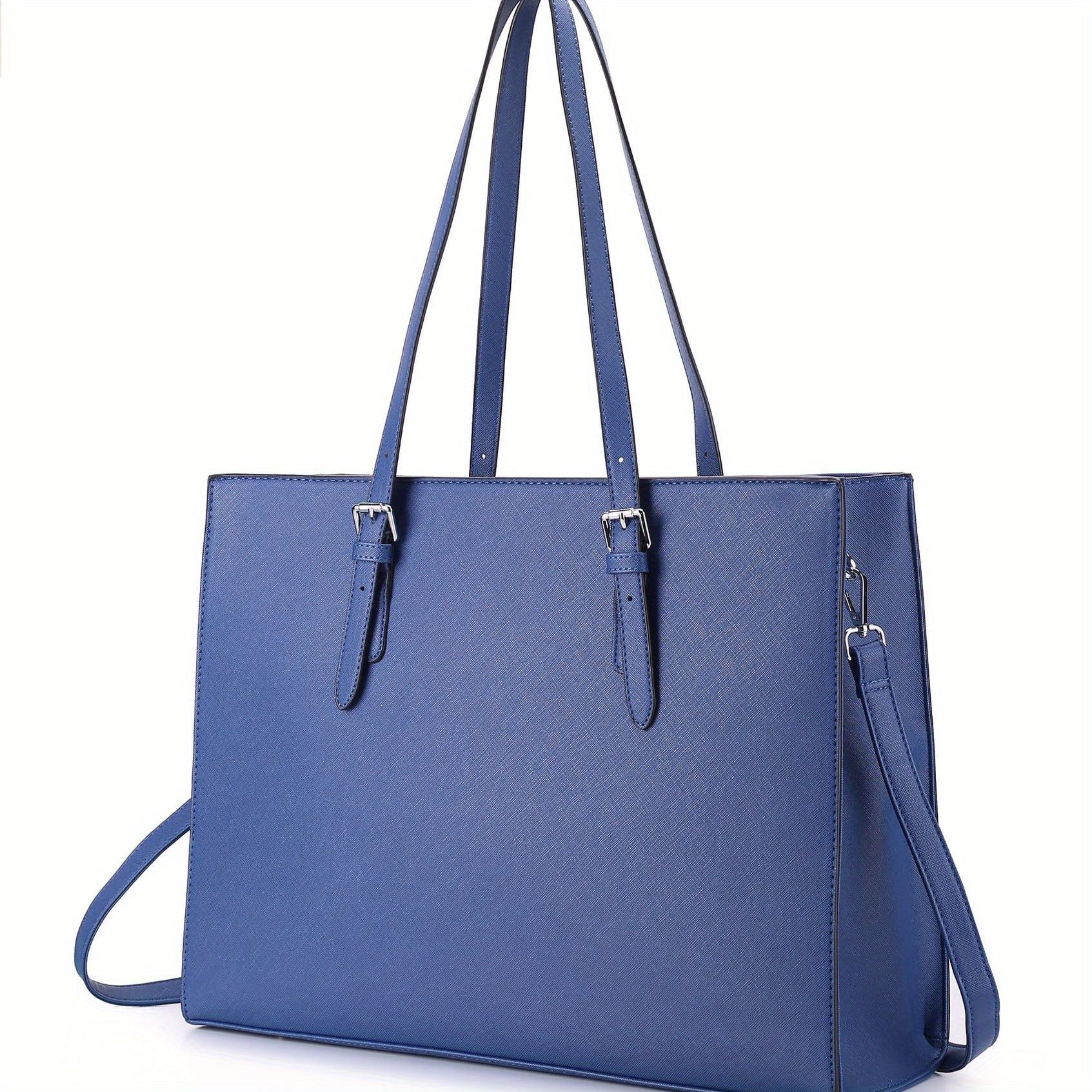 Large Capacity PU Leather Laptop Tote Bag for Casual and Commuter Use Black