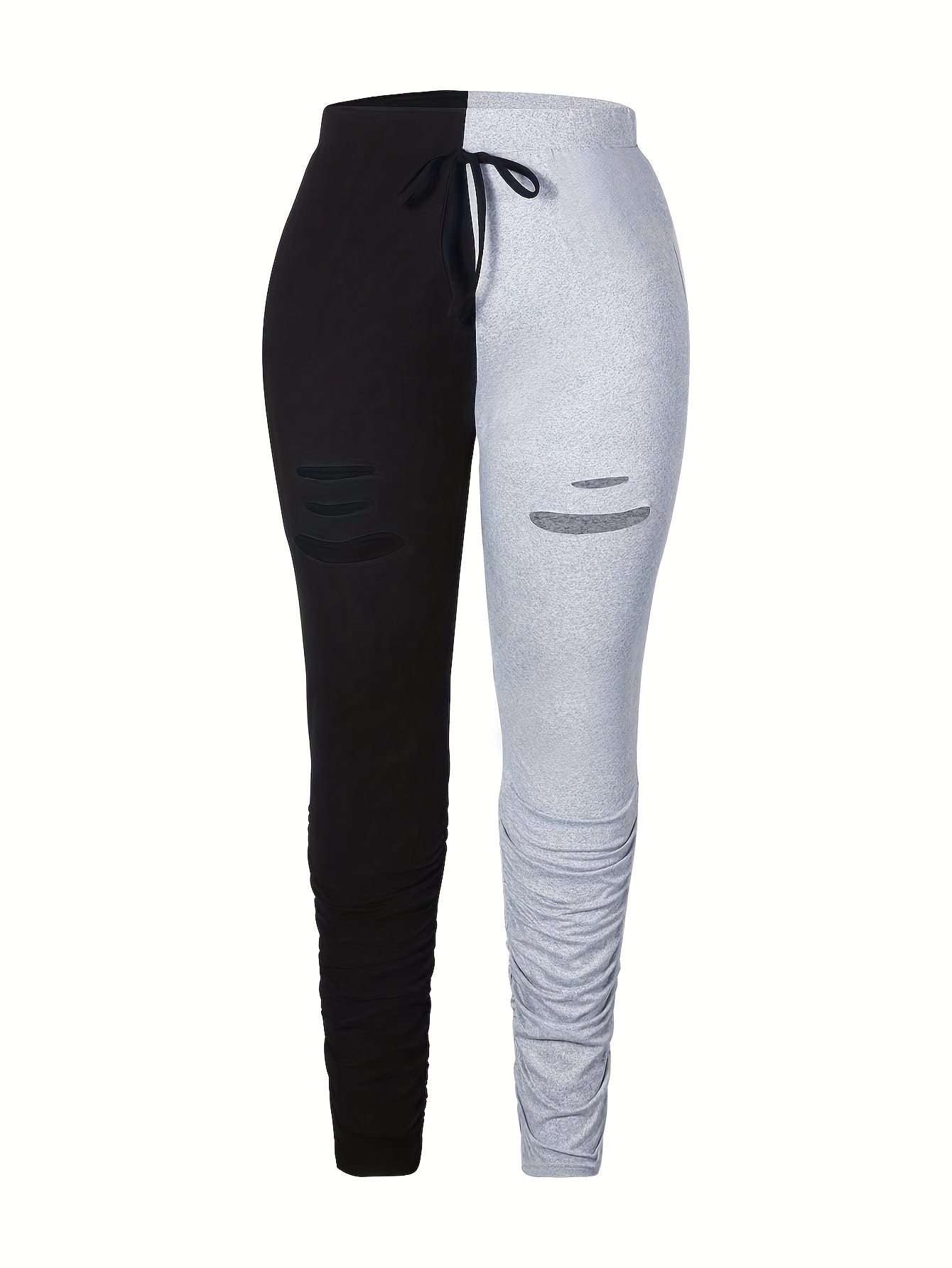 Women's Plus Size High-Waisted Ripped Drawstring Leggings Stretchy Comfortable