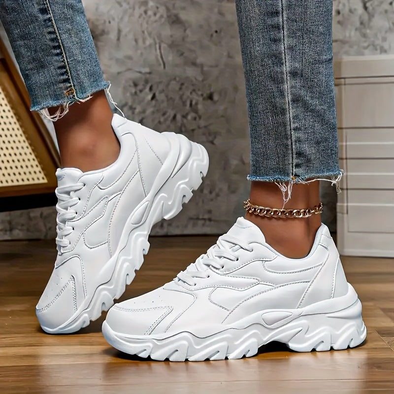 Women's White Chunky Dad Sneakers Spring 2025 Casual Height-Boosting Comfortable Shoes