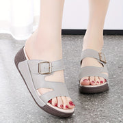 Sandalias de cuña para mujer, con slip-on, de punta abierta, plataforma, casuales, para verano, de tacón medio