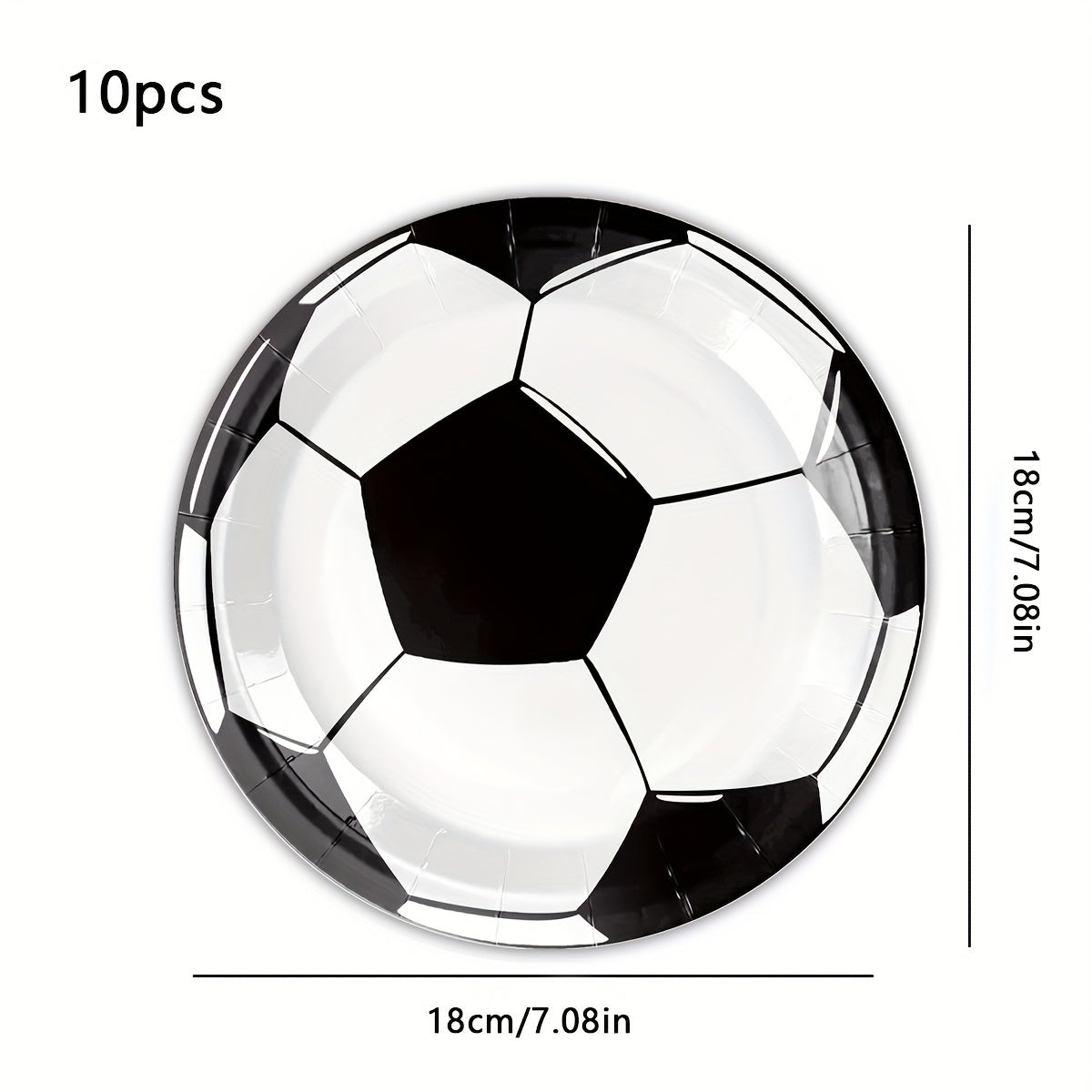 Bir martalik qog'oz plitalar, futbol mavzusi, qora va oq, partiyalar va ovqatlanish uchun