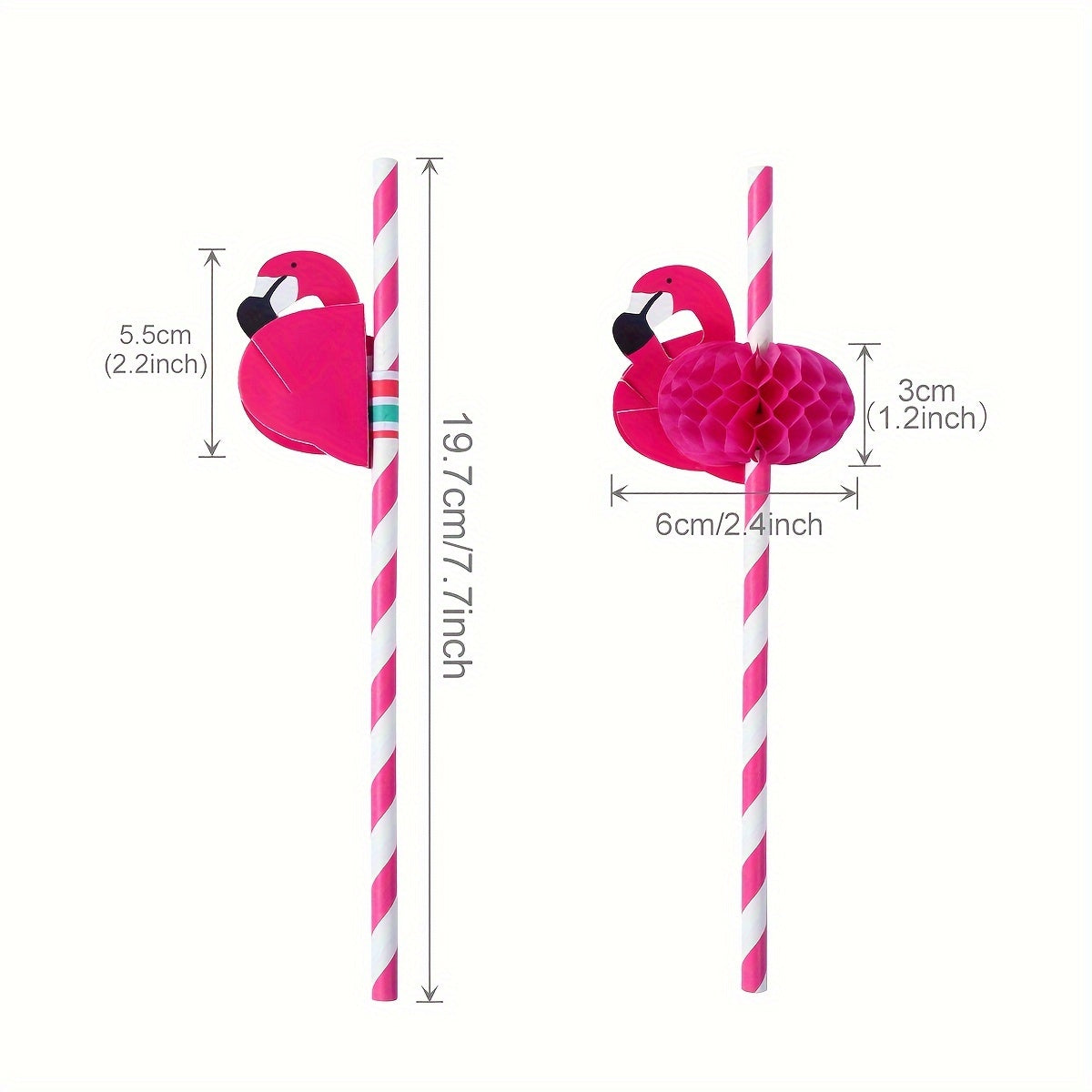 Pink Flamingo Paper Straws Set of 12 for Summer Parties and Tropical Decor