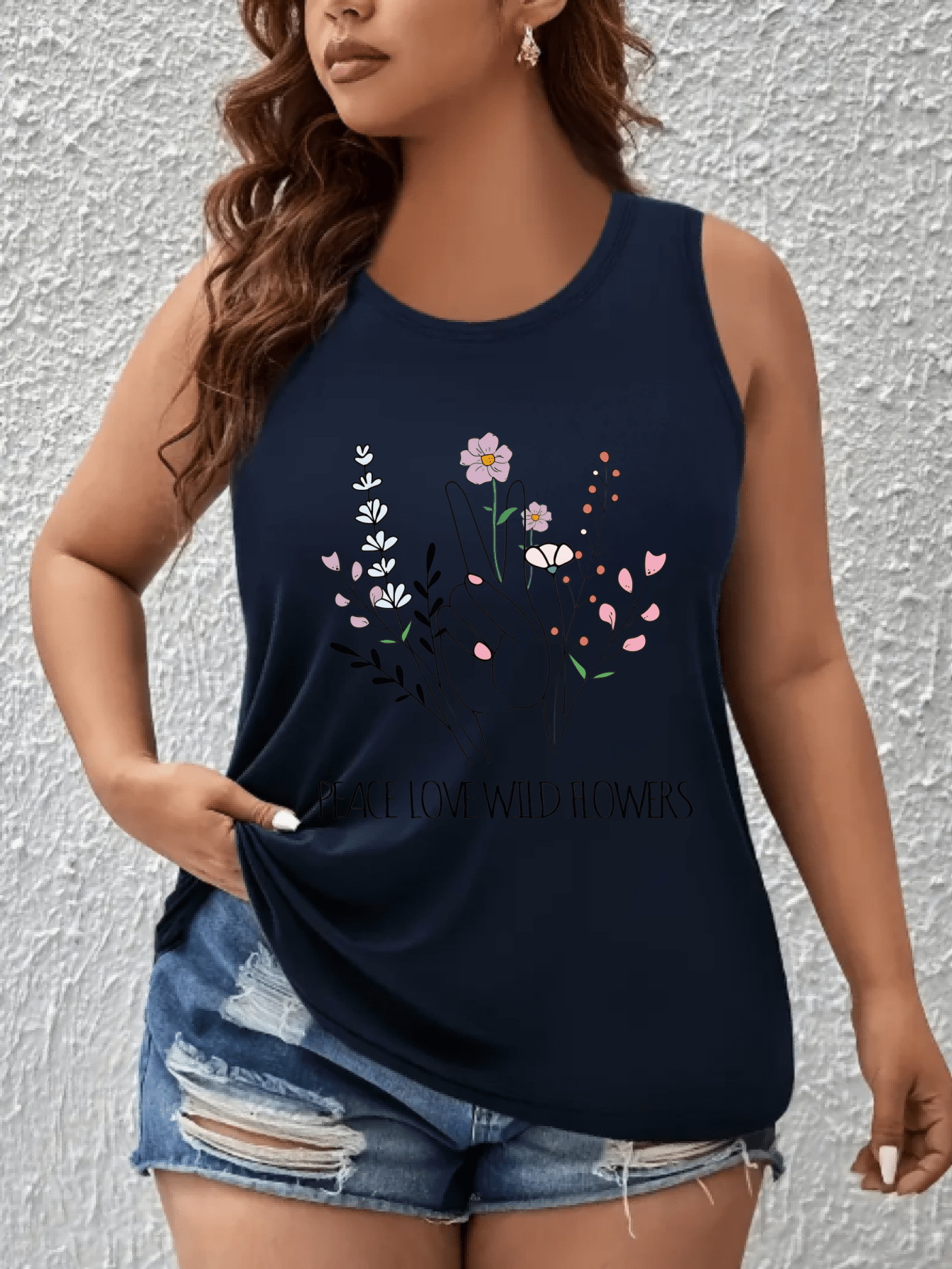 Plus Size Floral Print Tank Top Breathable Sleeveless Shirt for Women