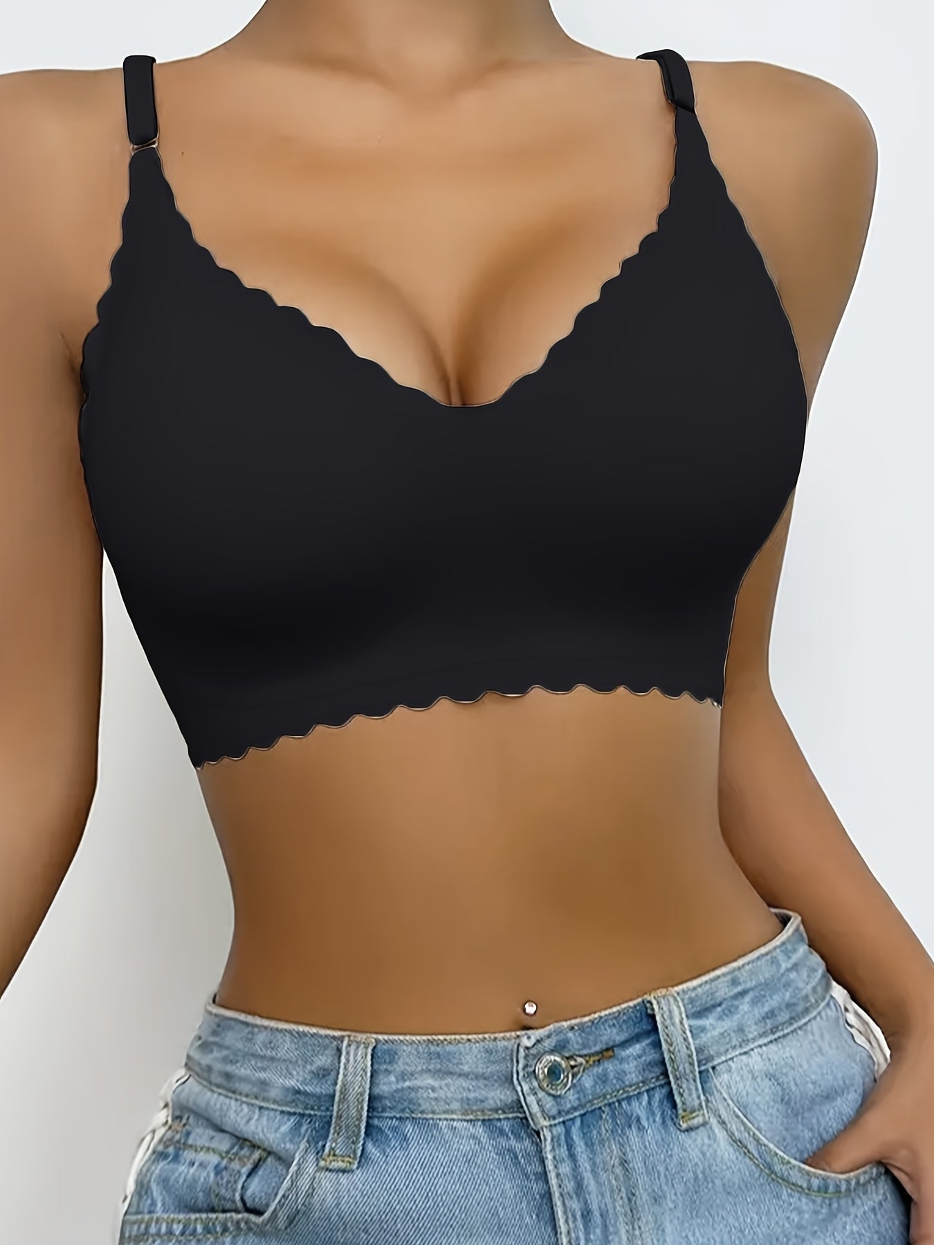 Women's Nylon Sports Bras Set V-Neck High Support Removable Padding