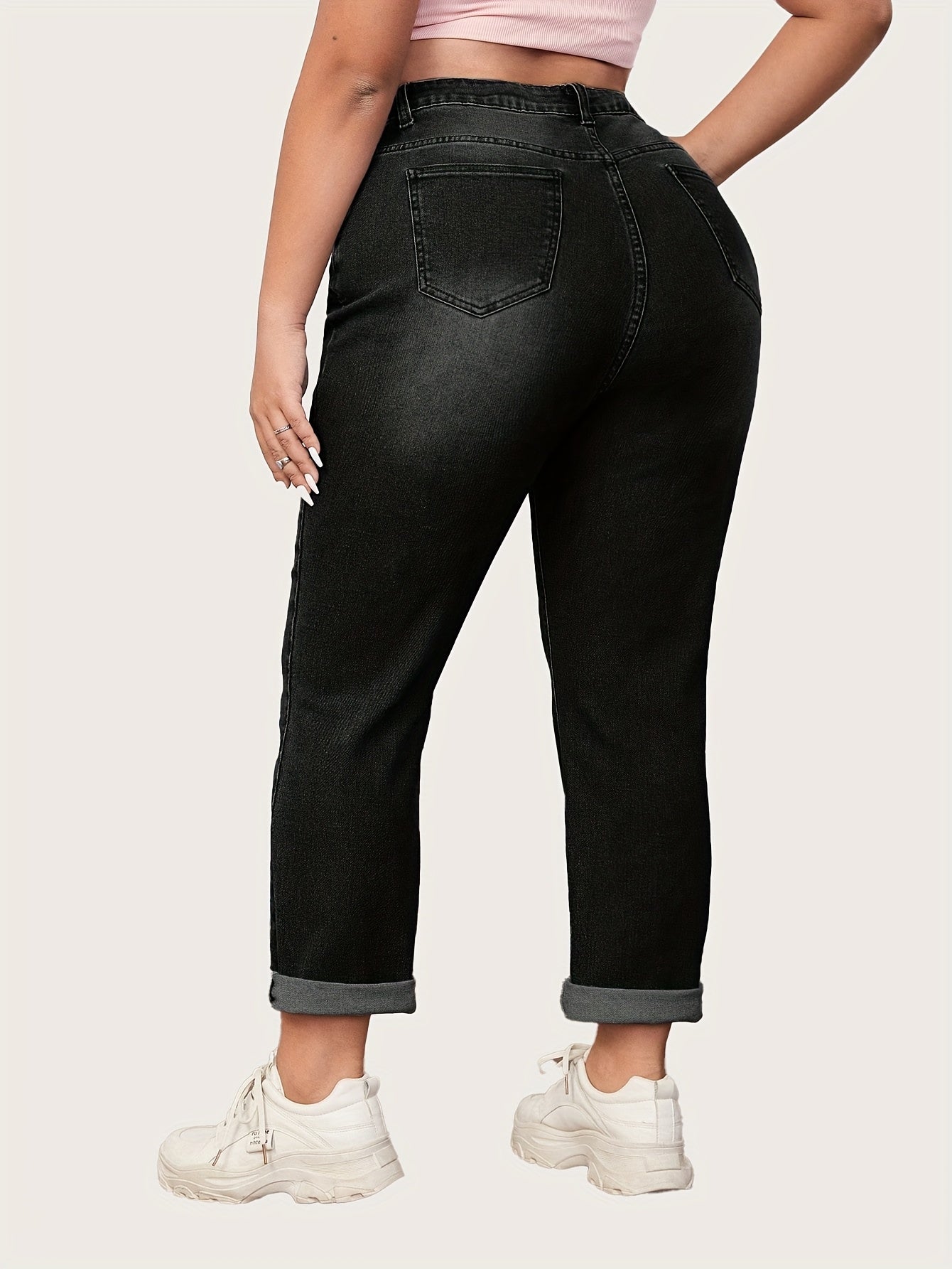 Ayollar uchun kundalik kengaytirilgan jinsilar, qora yuvilgan, tugma bilan yopiladigan, barcha mavsum uchun qulaylik