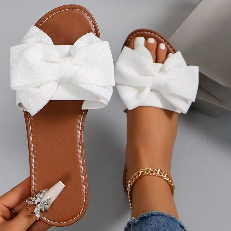 Women's Black Bow Slide Sandals Open-Toe Summer Beach Slippers