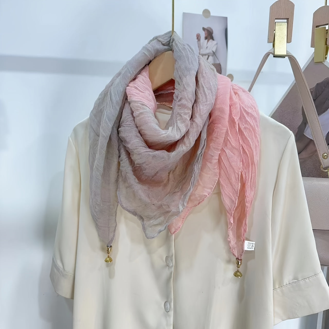 Ayollar uchun Bohemiy Linen sharf, gradient vintage bosma, 83 sm uzun sharf