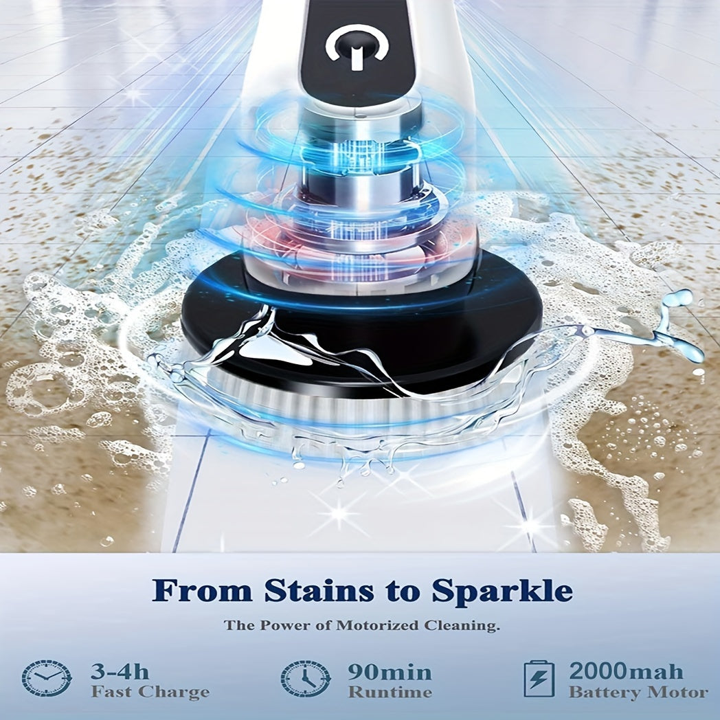 Elektr burama cho'tka, 7 ta cho'tka boshli, uzoq tutqichi, turli tozalash vazifalari uchun zaryadlanadigan.