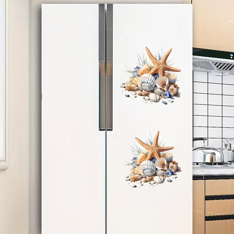 Ocean-Themed Bathroom Decal Set with Starfish and Shells Glossy PVC Ceramic Surface Decor
