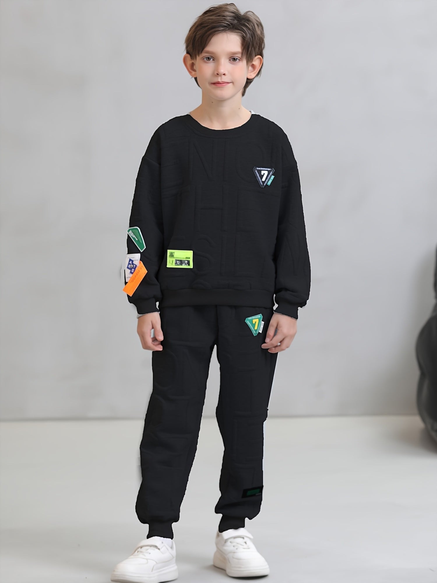 Boys' 2-Piece Viscose Knit Sweatshirt and Pants Set with Alphabet Pattern for Kids Under 12