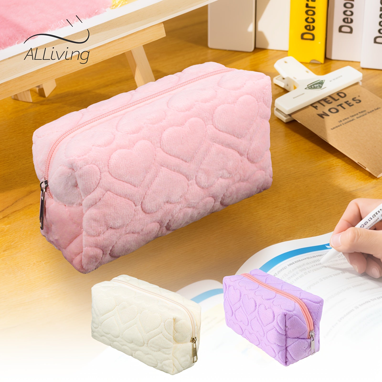 Cute Love Plush Pencil Case for School and Daily Use with Storage Compartments