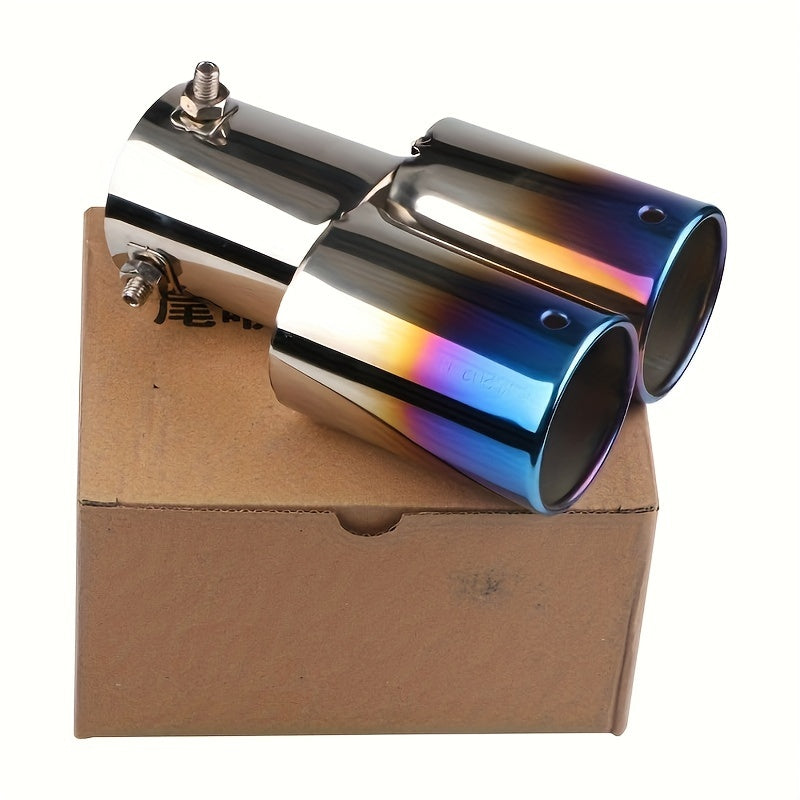 Stainless Steel Dual Exhaust Tips Blue Finish Easy Install Durable